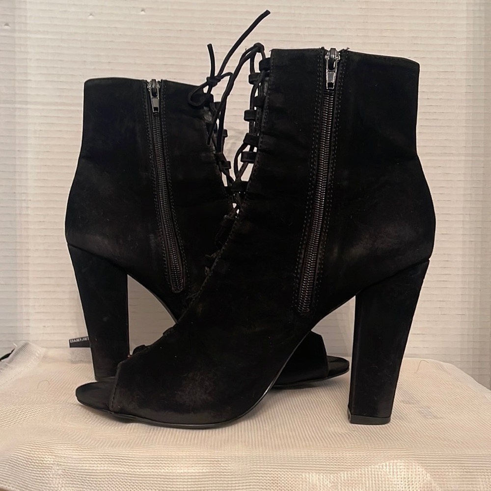 Black  Peep toe chunky heel ankle boots